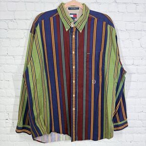 Tommy Hilfiger Button Up Colorblock Y2K Cotton Shirt Men's Size XL Vintage